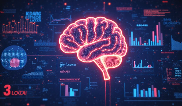 AI technology illustration showing neural networks and data visualization